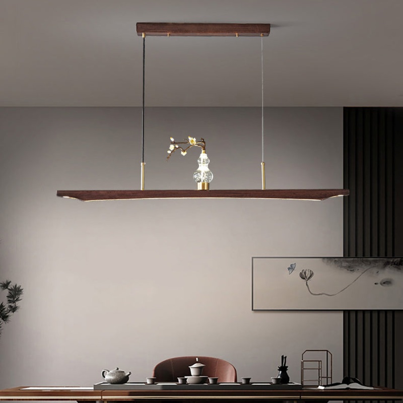 Traditional Chinese Crystal Gourd Ebony Copper LED Chandeliers Island Light For Dining Room