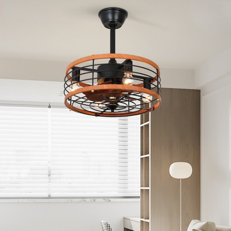 Traditional Farmhouse Iron Cylinder Frame ABS Fans 4-Light Downrods Ceiling Fan Light For Bedroom