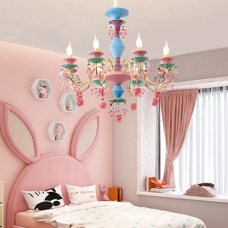 Traditional French Candlestick Iron Crystal 8-Light Kids Chandelier For Living Room