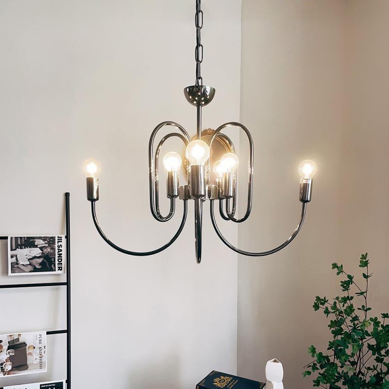 Traditional French Curved Carbon Steel Glass 8/12/16-Light Chandelier For Living Room