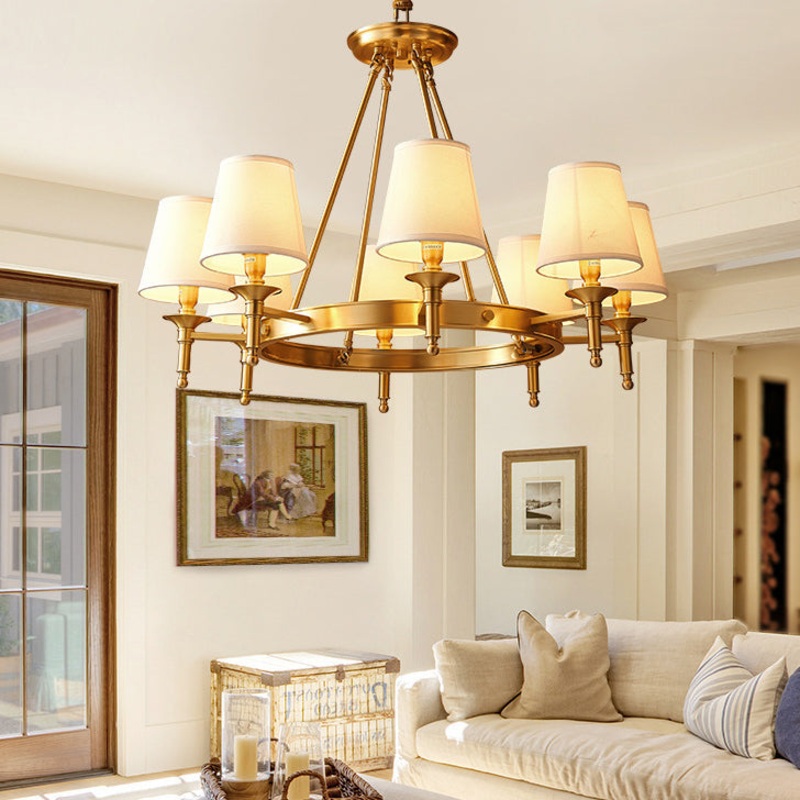 Traditional Rustic Cylinder Copper Fabric 5/6/8/10 Light Chandelier For Living Room