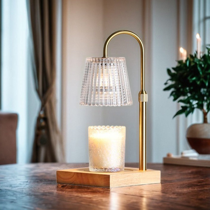 Traditional Vintage Square Distressed Curved Glass Wood Iron 1-Light Melting Wax Table Lamp For Living Room