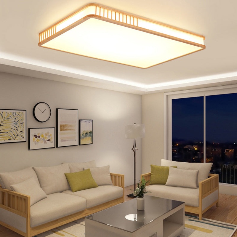Japanese Minimalist Log Square LED Flush Mount Ceiling Light