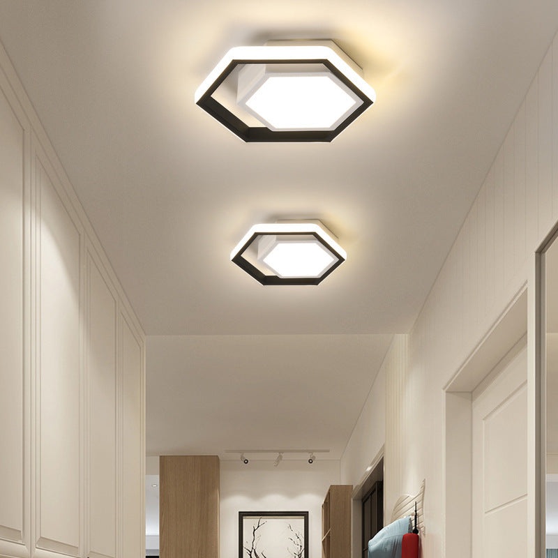 Modern Minimalist Geometric Hexagonal Ring LED Flush Mount Ceiling Light