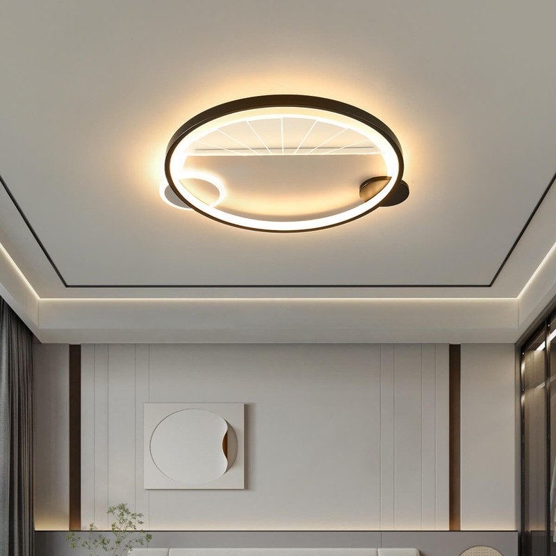 Modern Minimalist Geometric Shapes Black White Iron LED Flush Mount Light