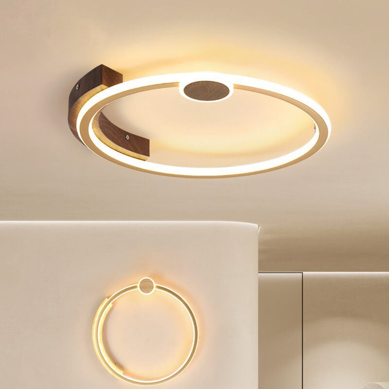 Modern Minimalistic Round Solid Color Wood Iron Acrylic LED Flush Mount Light