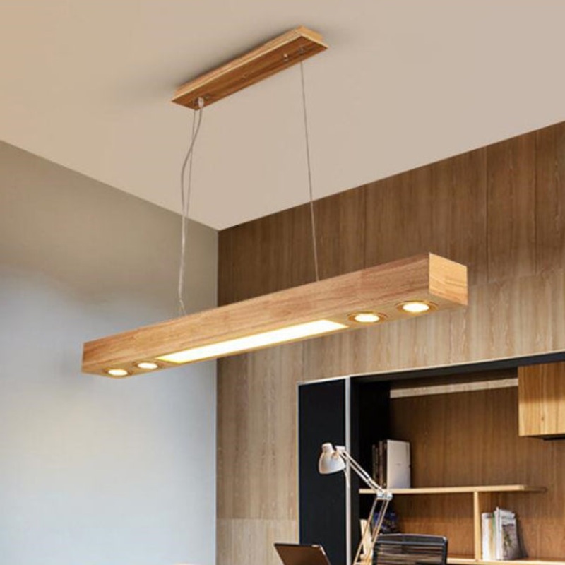 Nordic Minimalist Rectangular Solid Wood Acrylic LED Island Light Chandelier