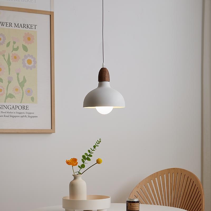 Japanese Simple Solid Wood Dome Round Hardware 1-Light Pendant Light