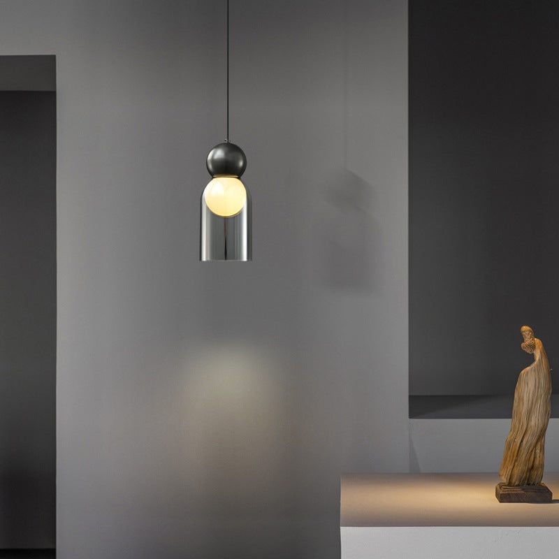 Modern Light Luxury Glass Column Copper Ball 1-Light Pendant Light