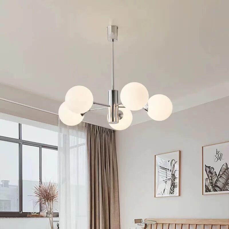 Modern Light Luxury White Round Ball Glass Iron 3/5/8-Light Chandelier
