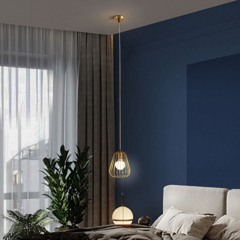 Modern Minimalist Brass Oval Cage 1-Light Pendant Light