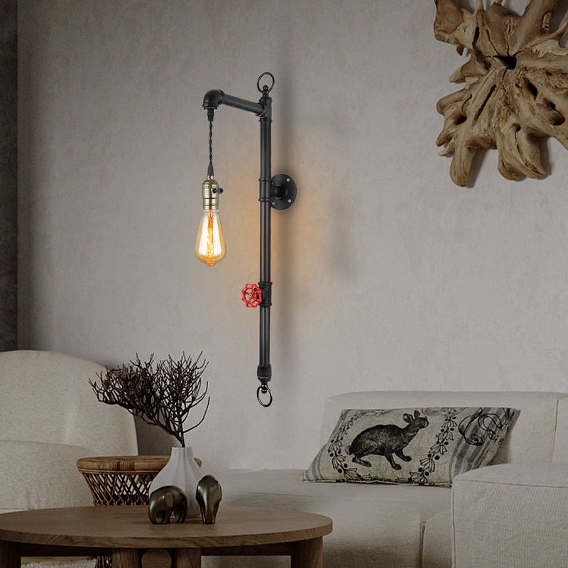 Vintage Steampunk Pipe Strip Iron 1-Light Wall Sconce Lamp