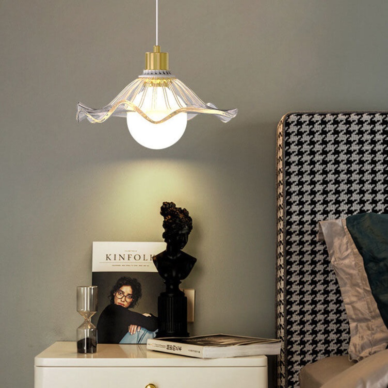 Modern Light Luxury Glass Flower Design Iron 1-Light Pendant Light