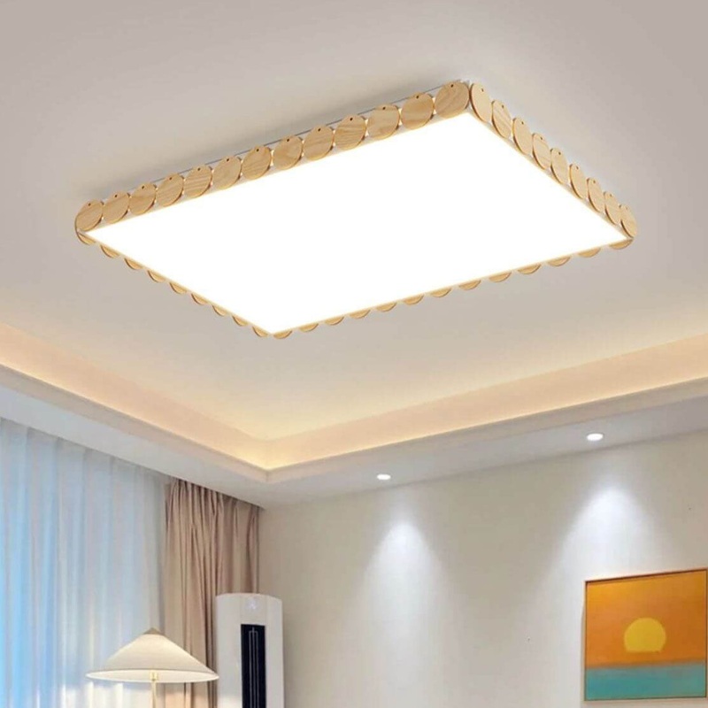 Modern Minimalist Wooden Round Edge Acrylic LED Flush Mount Ceiling Light