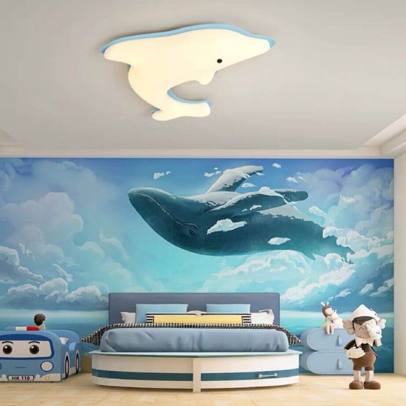 Nordic Cartoon Dolphin Iron PE LED Kids Flush Mount Ceiling Light