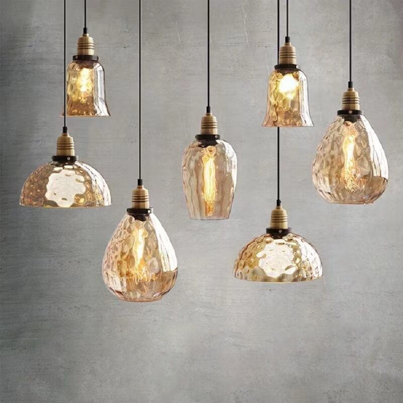 Nordic Vintage Amber Water Pattern Glass Dome 1-Light Pendant Light
