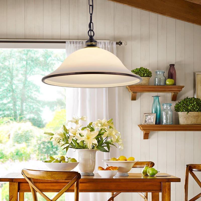 Vintage European Frosted Glass Cone 1-Light Pendant Light