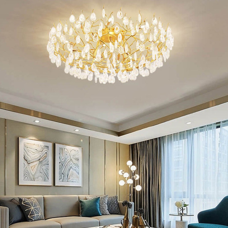 European Light Luxury Golden Glamour Crystal 10/12-Light Flush Mount Ceiling Light