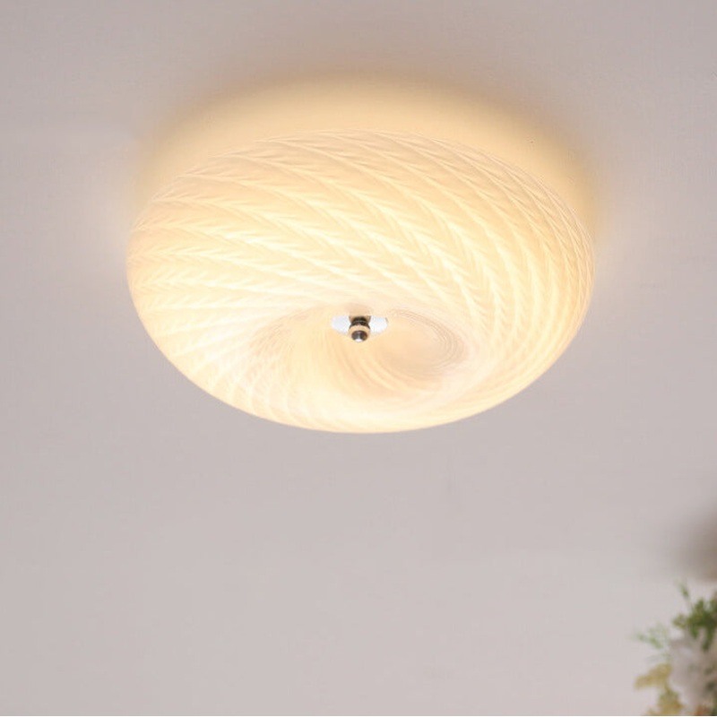 Nordic Vintage White Textured Glass Round LED Flush Mount Ceiling Light