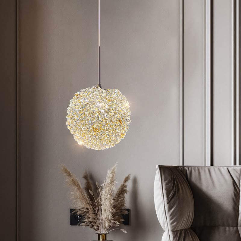 Modern Golden Glamour Crystal Ball Shade 1-Light Pendant Light