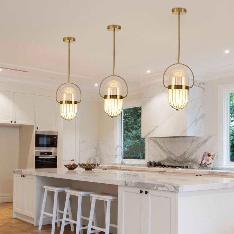 Modern Light Luxury Cognac Glass Oval Gold Ring 1-Light Pendant Light