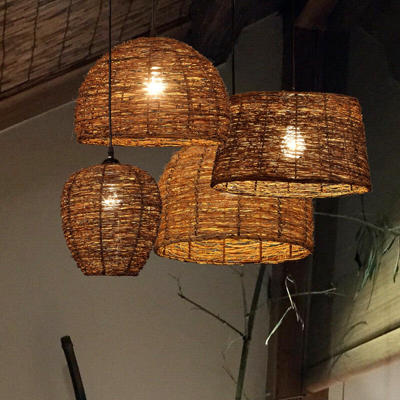 Retro Rattan Weaving Dome 1-Light Pendant Light