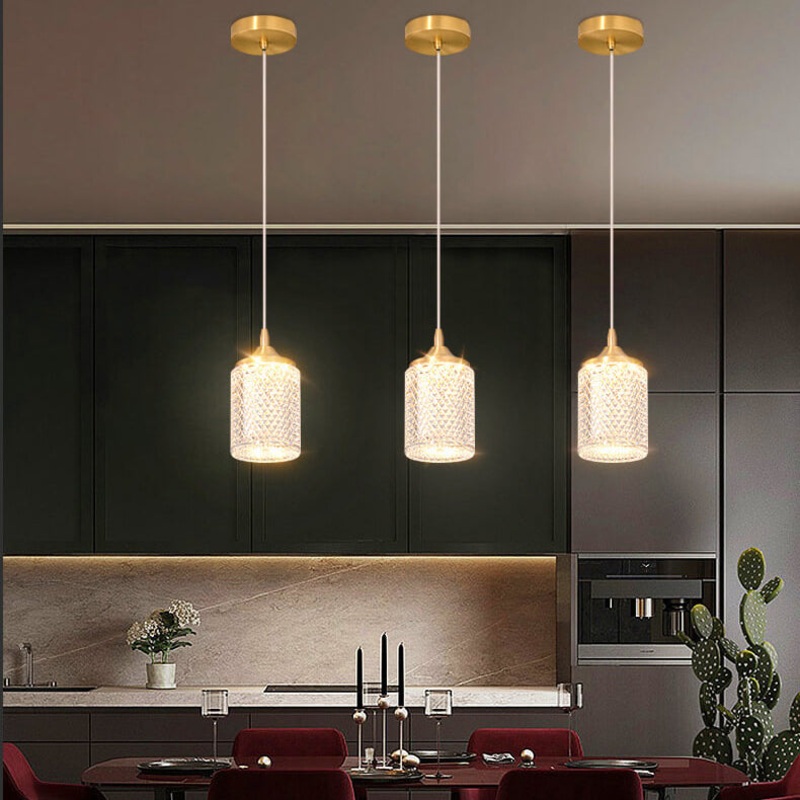 Modern Luxury All-Copper Glass Cylinder Spherical Diamond LED Pendant Light