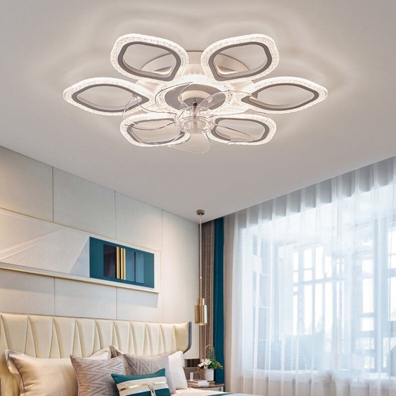 Scandinavian Modern Minimalist Flower Petals Iron Acrylic Plastic LED Flush Mount Ceiling Fan Light