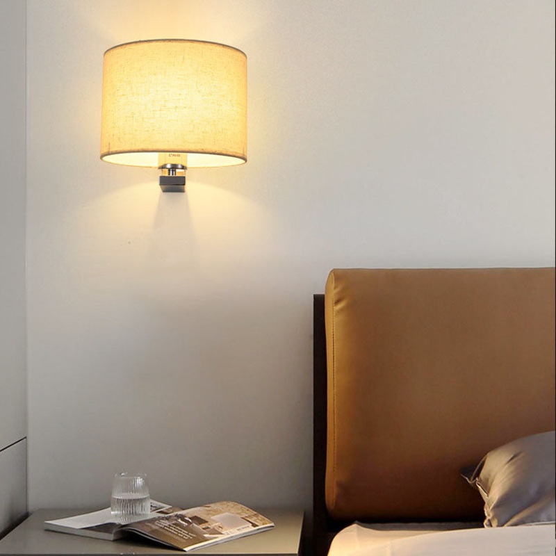 Chinese Retro Electroplated Iron Cylindrical Fabric Shade 1-Light Wall Sconce Lamp