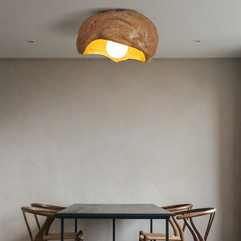 Japanese Creative Resin Rock Texture 1-Light Flush Mount Ceiling Light