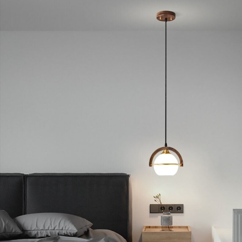 Modern Creative Personality Solid Wood Spherical 1-Light Pendant Light