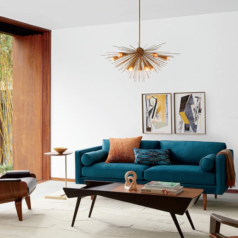 Scandinavian Modern Radial Shape Hardware 10-Light Chandelier