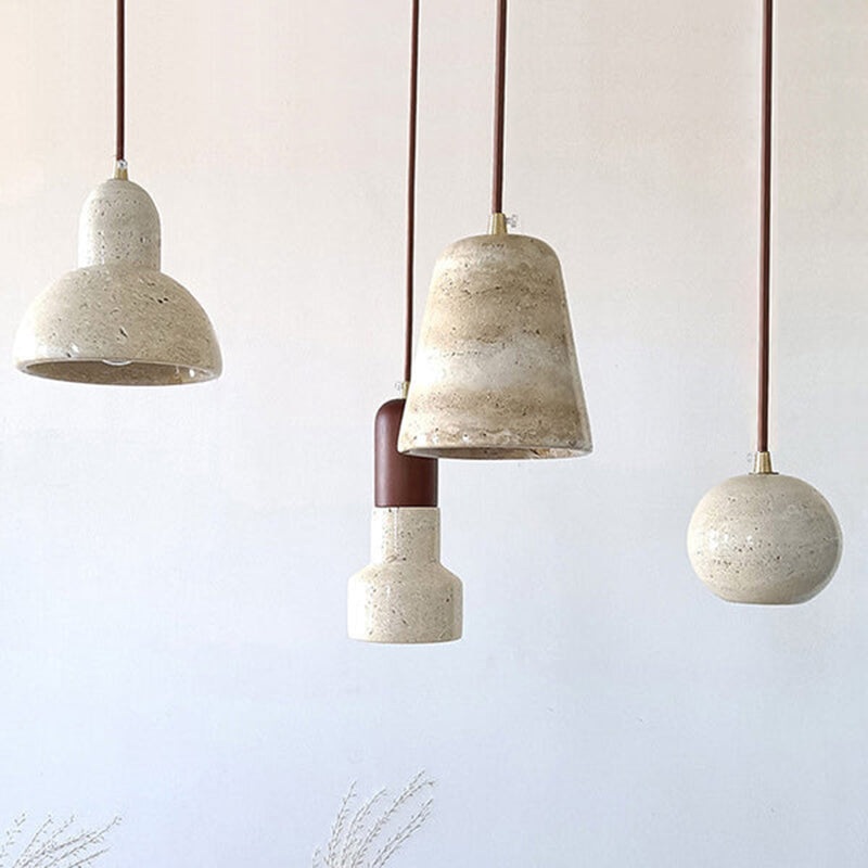 Industrial Creative Round Ball Cone Yellow Travertine 1-Light Pendant Light