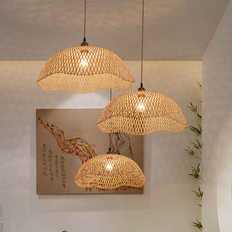 Modern Minimalist Weaving Bamboo Lanterns 3-Lights Chandelier