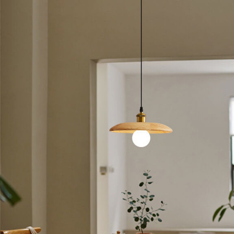 Nordic Modern Minimalist Solid Wood Disc 1-Light Pendant Light