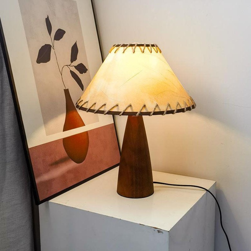 Vintage Minimalist Mushroom Solid Wood PVC Fabric 1-Light Table Lamp