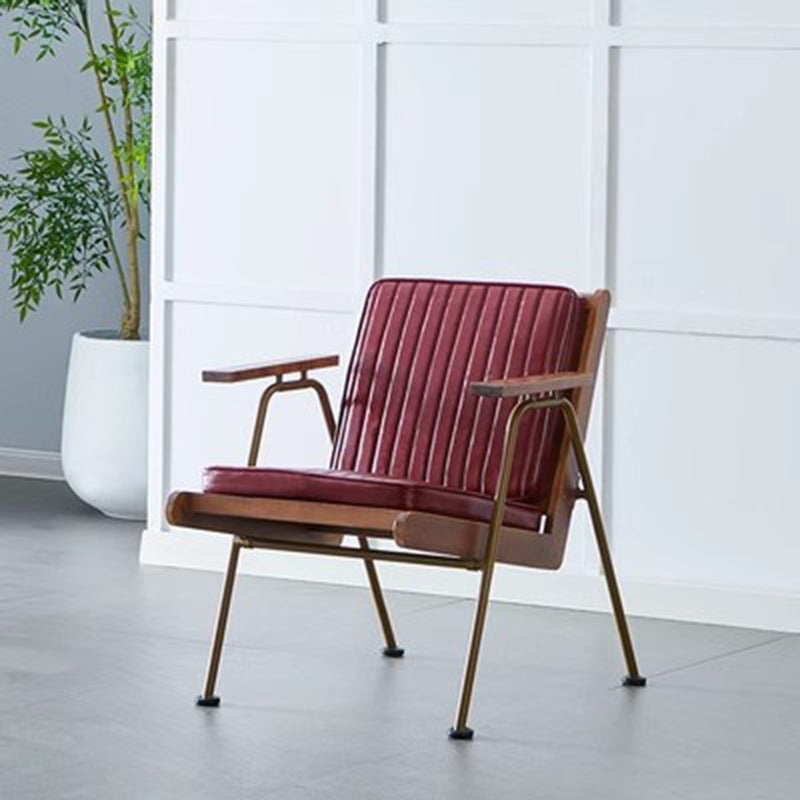 Contemporary Luxury Square Faux Leather Metal Legs Accent Chair Backrest Armrest For Living Room