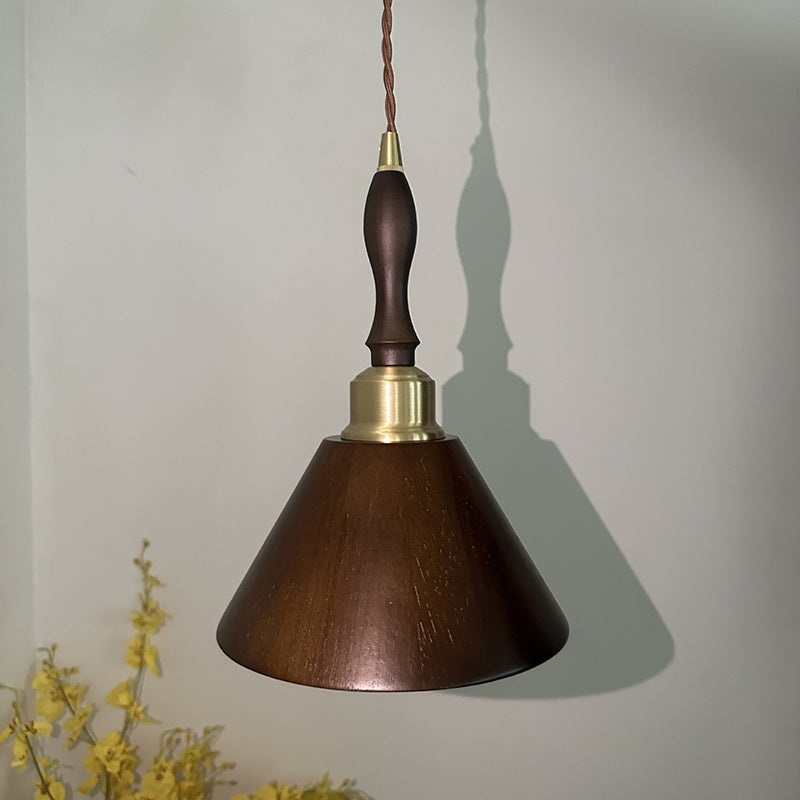 Contemporary Retro Round Cone Wood 1-Light Pendant Light For Living Room