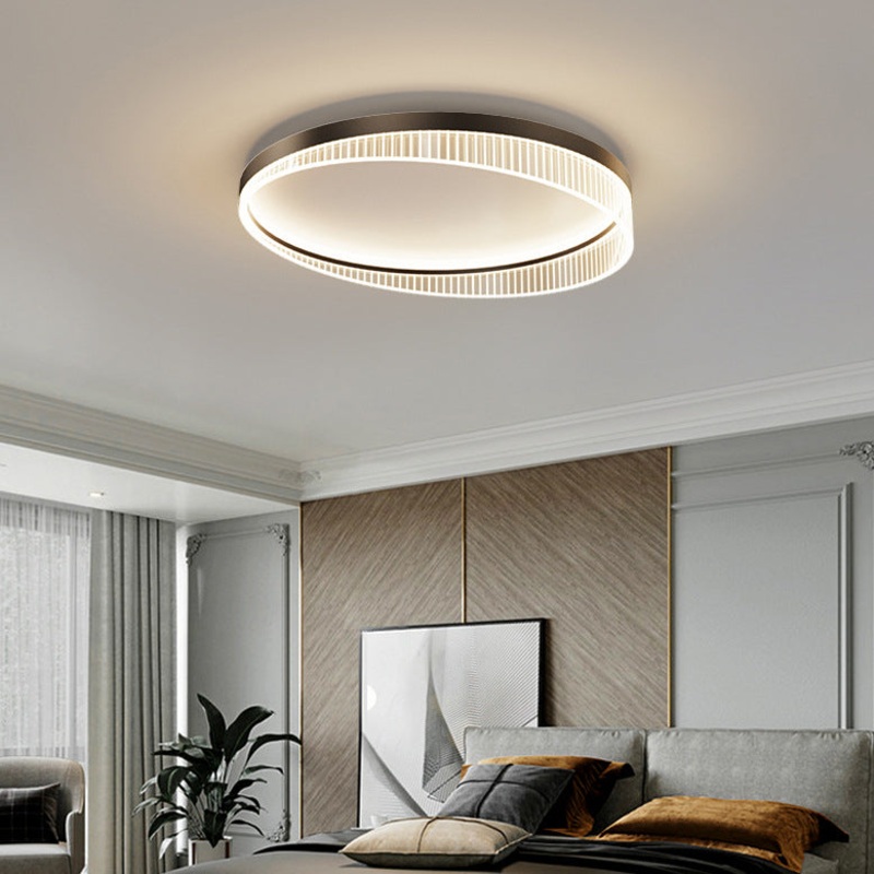 Modern Minimalist Round Iron Frame Acrylic Shade LED Flush Mount Ceiling Light For Bedroom