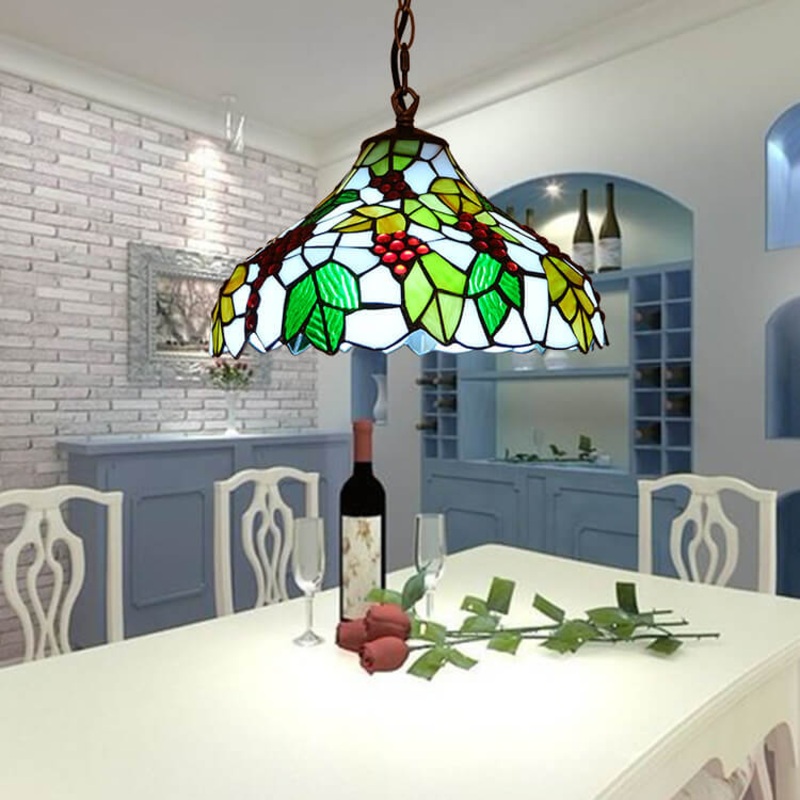 Tiffany European Grape Fruit Stained Glass 1-Light Pendant Light