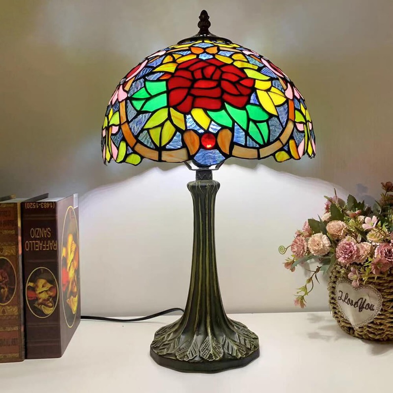 Tiffany Half Round Rose Hardware Stained Glass 1-Light Table Lamp
