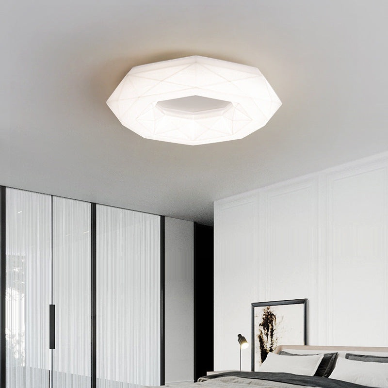 Contemporary Creative Cream Polygon PE Iron LED Flush Mount Ceiling Light For Bedroom