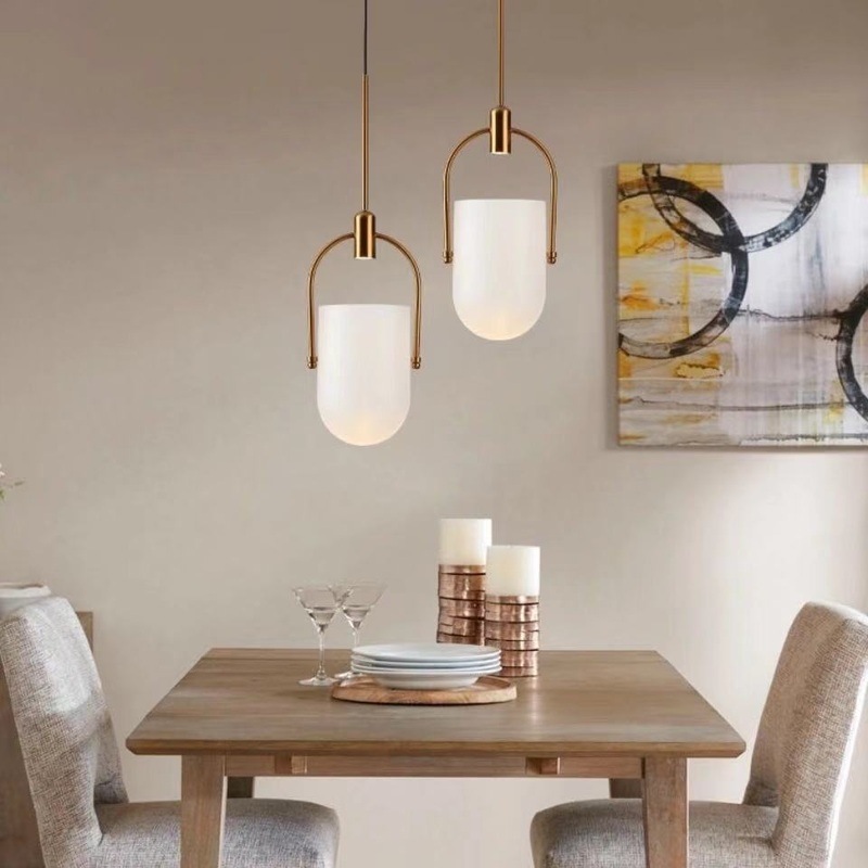 Contemporary Nordic Bucket Shape Round Oval Hardware Glass 1-Light Pendant Light For Bedroom