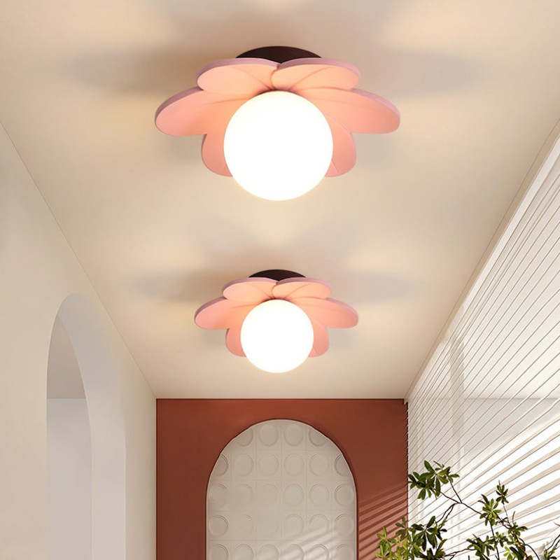 Contemporary Nordic Floral Orb Resin 1-Light Semi-Flush Mount Ceiling Light For Hallway
