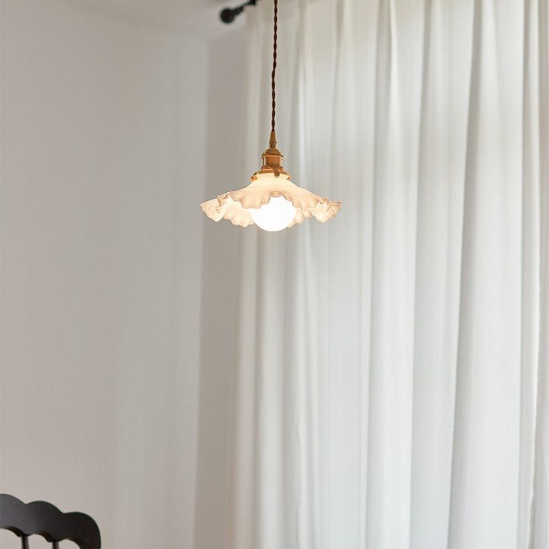 Contemporary Nordic Flower Copper Glass 1-Light Pendant Light For Living Room