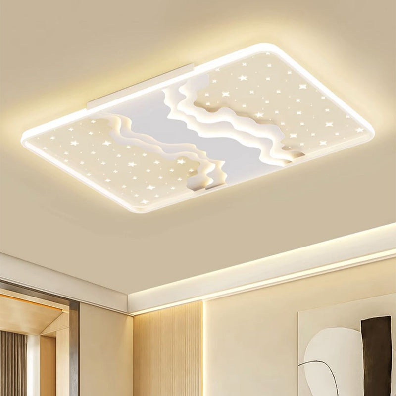Contemporary Nordic Iron Acrylic Starry Sky Ocean Round Square Rectangular LED Flush Mount Ceiling Light For Bedroom
