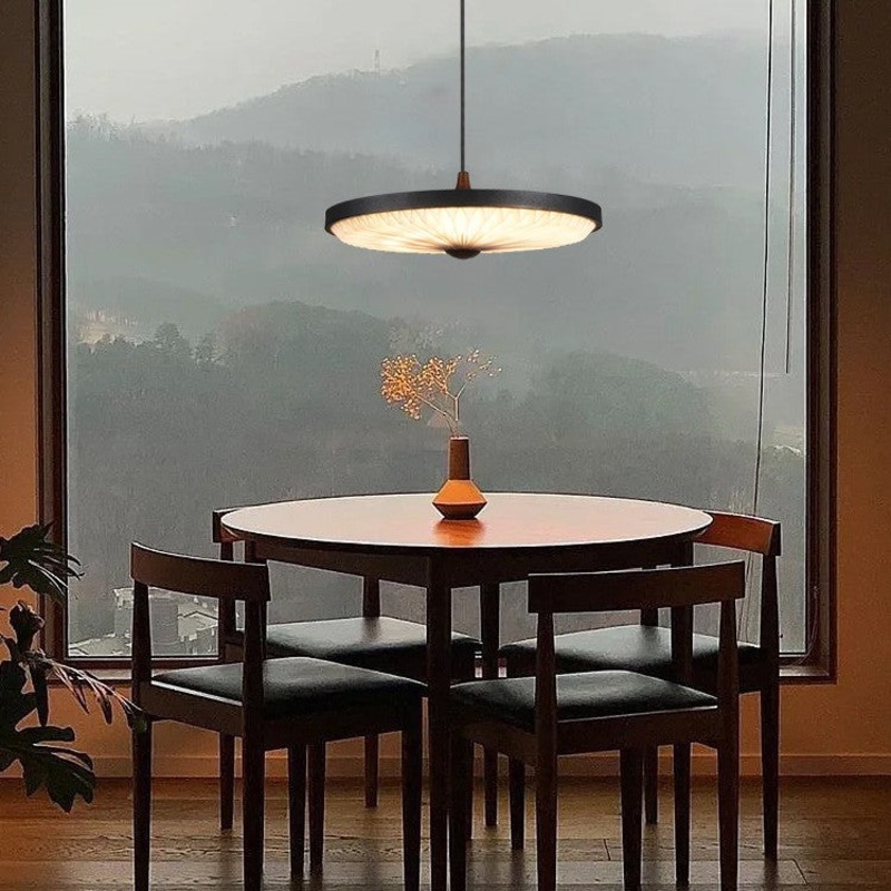 Contemporary Scandinavian Dome Disc Wrinkles PP Iron Ash LED Pendant Light For Dining Room