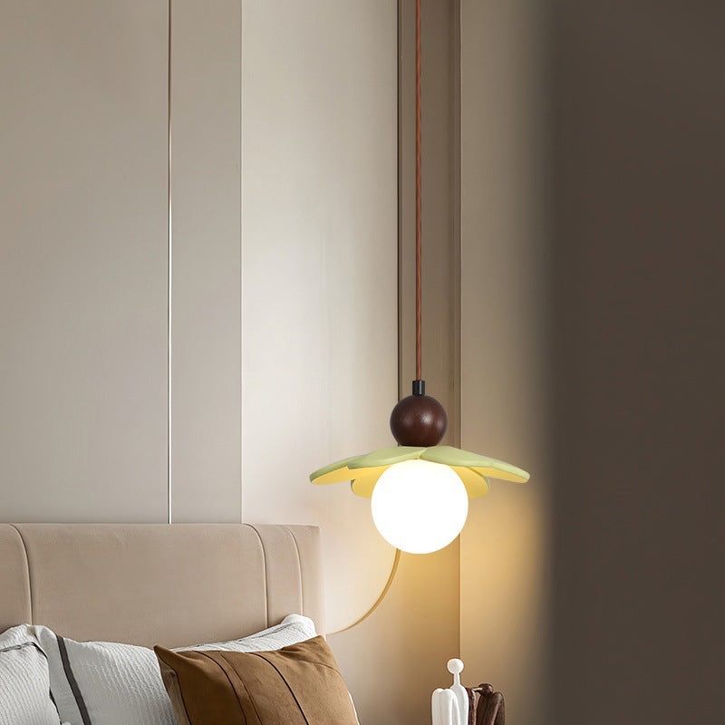 Contemporary Scandinavian Floral Orb Resin 1-Light Pendant Light For Bedroom