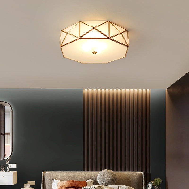Contemporary Scandinavian Octagon Square Glass Brass 4/5 Light Flush Mount Ceiling Light For Bedroom