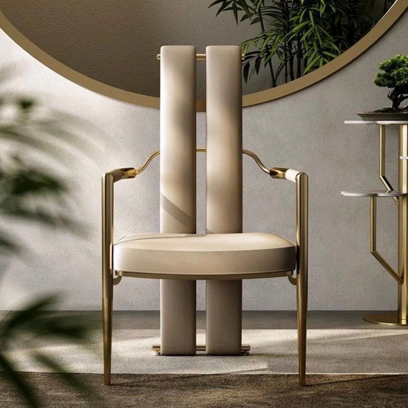 Modern Luxury Leather Metal Sponge Square Strip Dovetail Dining Chair Backrest Armrest For Dining Room